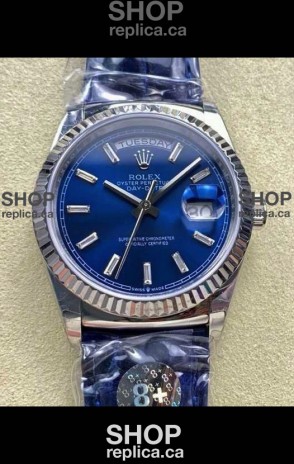 Rolex Day Date 128236 Stainless Steel Blue Crystal Dial Super Clone Watch 