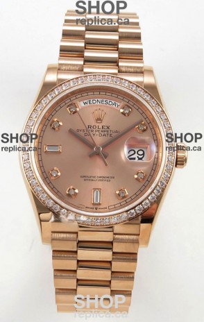 Rolex Day Date 128345 Rose Gold Diamonds Dial Super Clone Watch 