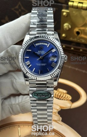Rolex Day Date 228236 Stainless Steel Blue Roman Dial Super Clone Watch 