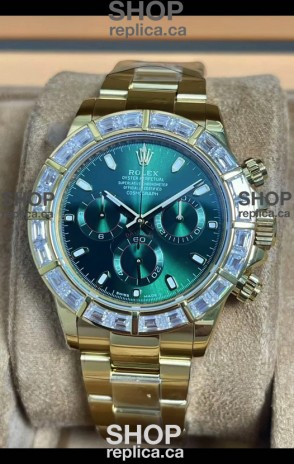 Rolex Daytona 116568 Yellow Gold Green Dial Super Clone Watch 