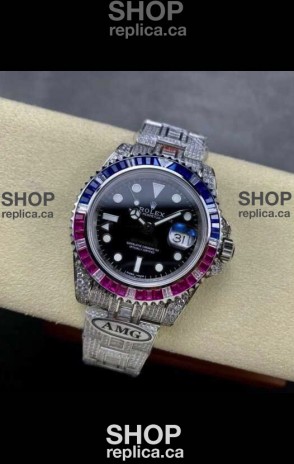 Rolex GMT Masters II Iced Out Super Clone Blue/Red Sapphires Super Clone Watch 