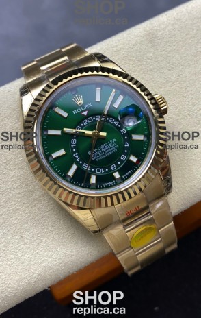 Rolex Sky-Dweller REF# 336238 Green Dial Oyster Yellow Gold Super Clone Watch 