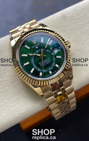 Rolex Sky-Dweller REF# 336238 Green Dial Jubilee Yellow Gold Super Clone Watch 