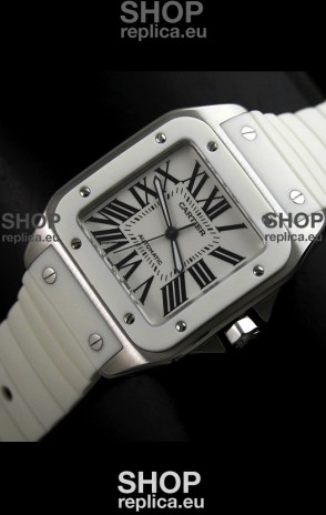 Cartier Santos Swiss Replica Automatic Watch in White Dial