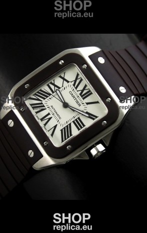 Cartier Santos Swiss Replica Automatic Watch in Brown Strap