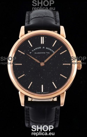A.Lange & Sohne Saxonia Thin Swiss Replica Watch Rose Gold Case Black Dial