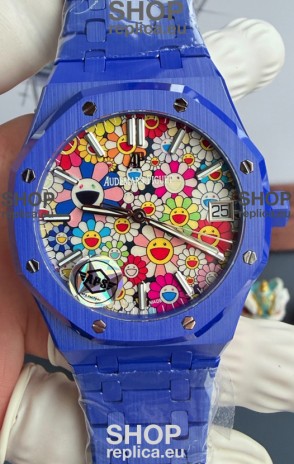 Audemars Piguet Super Clone Royal Oak Blue Ceramic Watch in Sun-Flower Dial 
