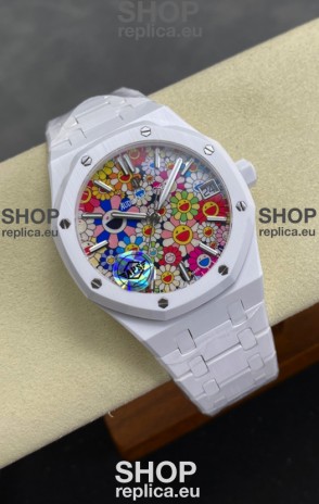 Audemars Piguet Super Clone Royal Oak White Ceramic Watch in Sun-Flower Dial 