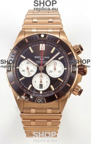 Breitling Chronomat Super Clone B01 42 Edition Swiss Rose Gold Casing Brown Dial 