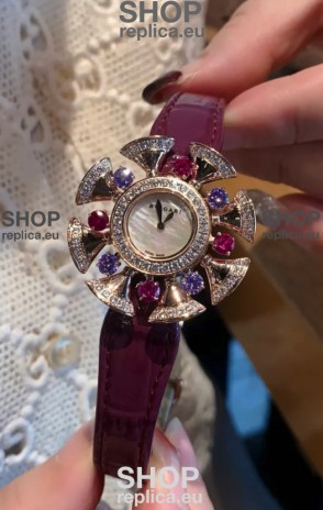 Bvlgari Divas's Dream Edition Watch in Rose Gold Casing - Diamonds Paved Bezel Swiss Replica