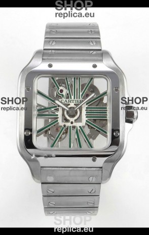 Santos De Cartier Super Clone Watch in Skeleton Dial Stainless Steel Case