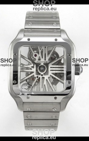 Santos De Cartier Super Clone Watch in Skeleton Dial Stainless Steel Case