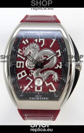 Franck Muller Vanguard Super Clone Yachting Dragon V45 Red Dial Stainless Steel Case Watch 