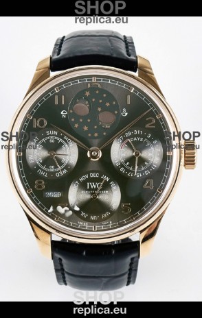 IWC Super Clone Portuguese Perpetual Calendar Rose Gold Grey Dial Replica Watch 