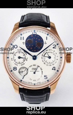 IWC Super Clone Portuguese Perpetual Calendar Rose Gold White Dial Replica Watch 