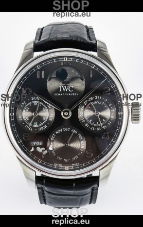 IWC Super Clone Portuguese Perpetual Calendar Steel Case Grey Dial Replica Watch 