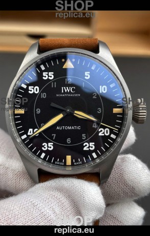 IWC Super Clone Spitfire Black Dial Titanium Swiss Replica Watch 