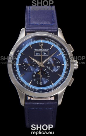 Jaeger LeCoultre Master Control Chronograph Calendar Steel Casing Blue Dial Watch 