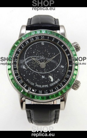Patek Philippe Grand Complications 6102 Black Dial Green Diamonds Swiss Replica Watch 