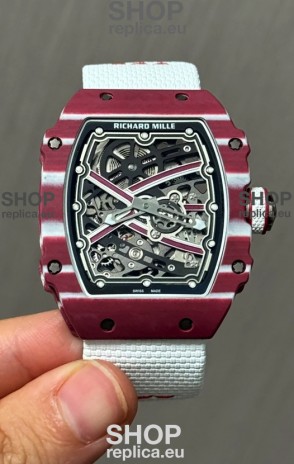 Richard Mille Super Clone RM67-02 Mutaz Barshim Red Carbon TPT 37 Grams Watch White Strap