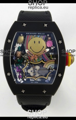 Richard Mille Super Clone RM088 Smiley Tourbillon Black Ceramic Velcro Strap Watch 