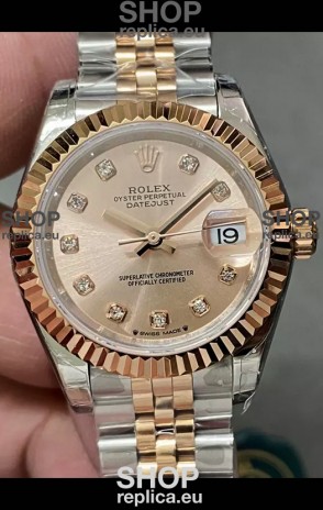 Rolex Datejust Super Clone Green Dial 2 Tone Rose Gold - Gold Dial Watch 28MM