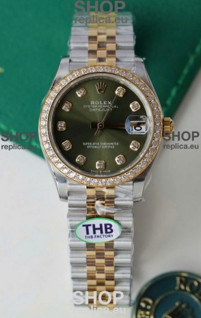 Rolex Datejust Cal.3235 Movement Super Clone Rose Gold 2 Tone 31MM Green Dial Watch 