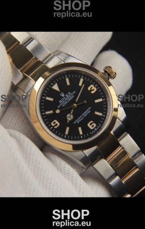 Rolex Explorer I Japanese Movement Replica Watch in Two Tone Black Dial 36MM