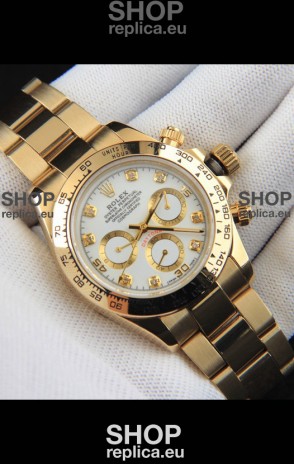 Rolex Daytona Japanese Movement Gold Casing Replica Watch in White Dial