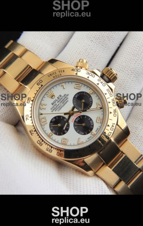 Rolex Daytona Japanese Movement Gold Casing Replica Watch in White Dial 