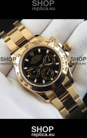 Rolex Daytona Japanese Movement Gold Casing Replica Watch in Black Dial 
