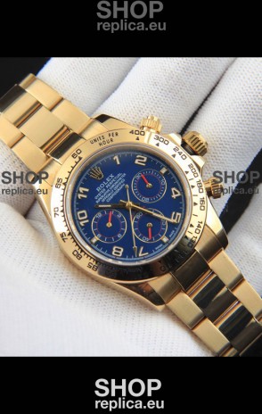 Rolex Daytona Japanese Movement Gold Casing Replica Watch in Blue Dial 