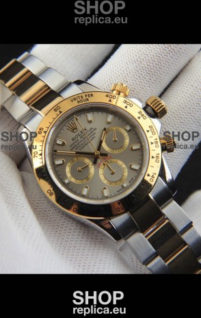 Rolex Daytona Japanese Movement Two Tone Gold Casing Watch in Grey Dial 
