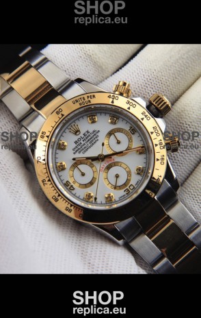 Rolex Daytona Japanese Movement Two Tone Gold Casing Watch in White Dial 