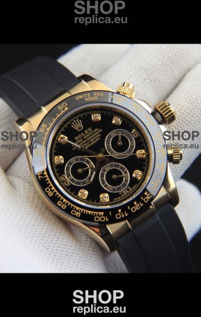 Rolex Daytona Japanese Movement Gold Casing Replica Watch in Black Dial 