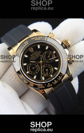 Rolex Daytona Japanese Movement Gold Casing Replica Watch in Black Dial 