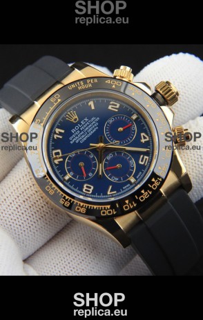 Rolex Daytona Japanese Movement Gold Casing Replica Watch in Blue Dial 