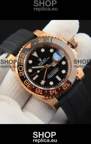 Rolex GMT Masters II Rose Gold on Oysterflex Japanese Replica Watch 