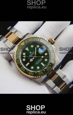 Rolex GMT Masters II 2 Tone Rose Gold Plating Japanese Replica Watch Green Dial