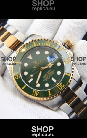 Rolex Submariner Japanese Replica Watch in 2 Tone Yellow Gold Casing Green Dial 