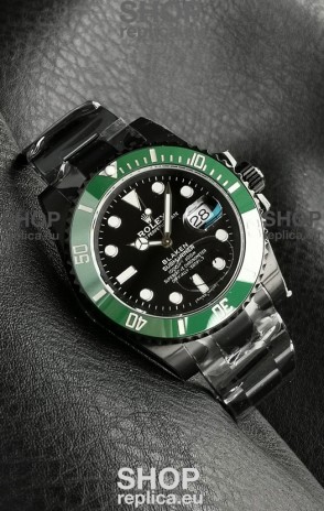 Rolex Submariner Blaken DLC Coated Swiss Replica Watch in Green Bezel