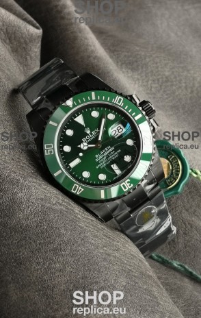 Rolex Submariner Blaken DLC Coated Swiss Replica Watch in Green Dial