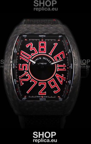 Franck Muller Vanguard Carbon Casing Red Indexes Swiss Watch