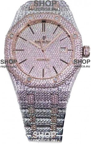 Audemars Piguet Royal Oak 15400 Iced Out Stick Markers Dial in Two Tone Rose Gold Casing Swiss Replica Watch