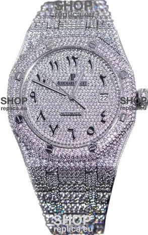 Audemars Piguet Royal Oak 15400 Iced Out Arabic Dial in Stainles Steel Casing Swiss Replica Watch