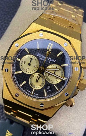 Audemars Piguet Royal Oak Chronograph Yellow Gold Black Dial Steel Strap Swiss Replica Watch