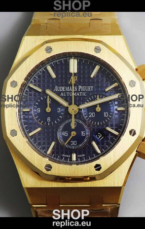 Audemars Piguet Royal Oak Chronograph Yellow Gold Blue Dial Steel Strap Swiss Replica Watch