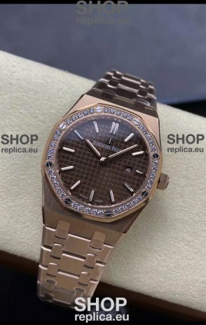 Audemars Piguet Royal Oak 33MM 904L Rose Gold Brown Dial 1:1 Mirror Replica Watch