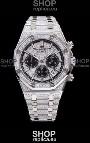 Audemars Piguet Royal Oak Chronograph 41MM Swiss Quartz Watch with Diamonds Embedded Casing in Steel Casing