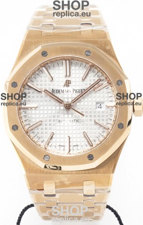Audemars Piguet Royal Oak 15400 41MM Rose Gold White Dial Super Clone Replica Watch 